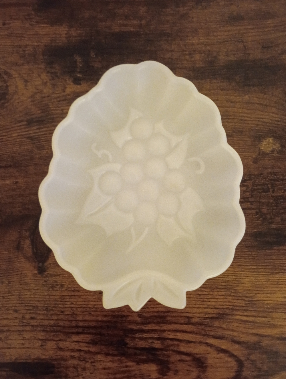 Vintage Hazel Atlas White Milk Glass Grape Patterned Dish